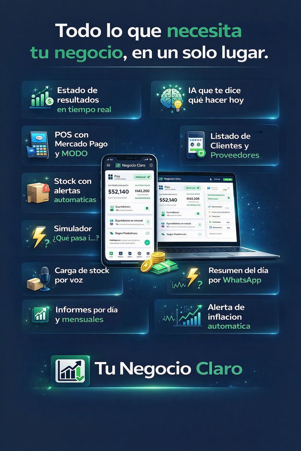 Gestiona, vende y gana sin excusas: stock, proveedores y punto de equilibrio en una sola app.